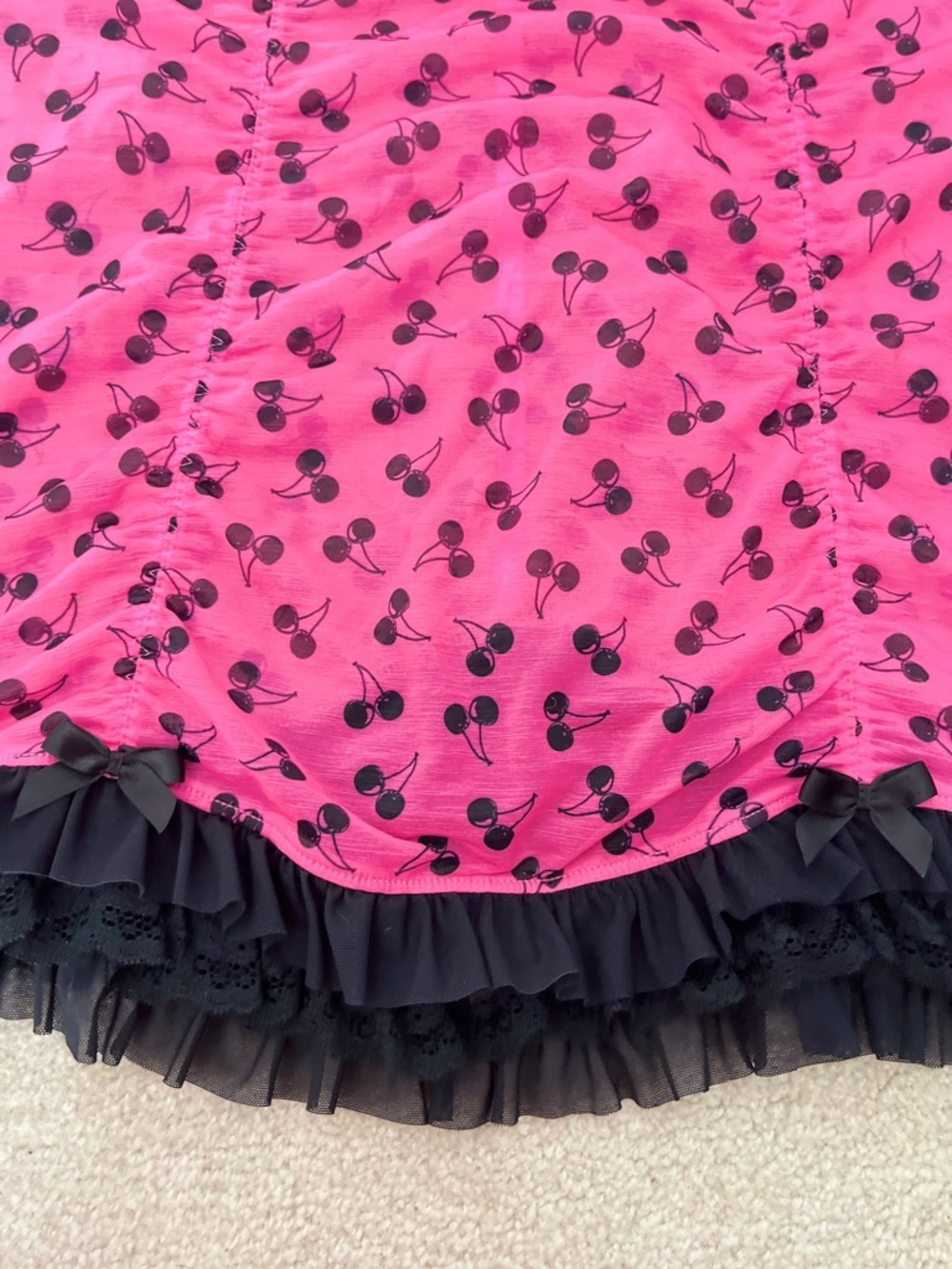 Vintage Y2K/2000s Coquette La Senza Hot Pink Cherry-Print Babydoll Chemise/Slip - Picture 6 of 12